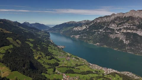 Establishing shot of Walensee in Switzerland Stock Footage 315969646