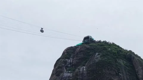 Establishing of Sugarloaf Mountain Cable Car Above Rio de Janeiro Coastline Stock Footage 330837201