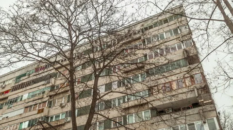 Establishing time lapse shot eastern european communist architecture building Stock Footage 45823417