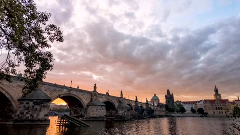 Establishing time lapse view of the Charles Bridge in Prague Stock Footage 282006442