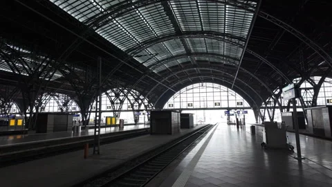 Establishing view Leipzig urban transit hub with railway station, Stock Footage 258655122
