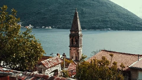 Establishing view of Perast old town on Kotor bay, Montenegro. Stock Footage 260477217