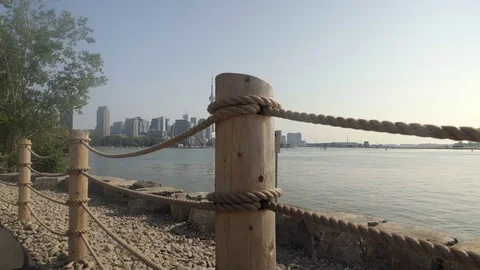 Establishing wide angle shot of Toronto skyline across Lake Ontario. Stock Footage 79187520