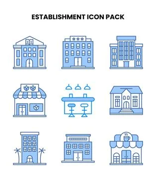 Establishment Blue Graphics Icons Pack Stock Illustration