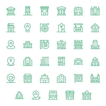 Establishment Exclusive Vector Set featuring 35 Regular Line Pixel Aligned .. Stock Illustration