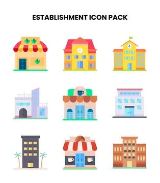 Establishment Flat Design Icons Pack Stock Illustration
