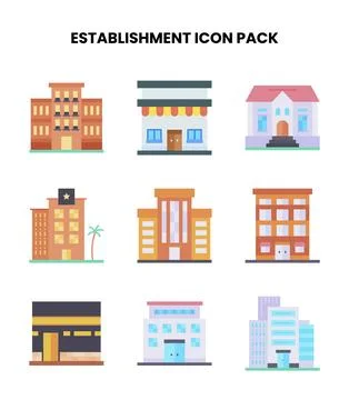 Establishment Flat Icons Pack Stock Illustration