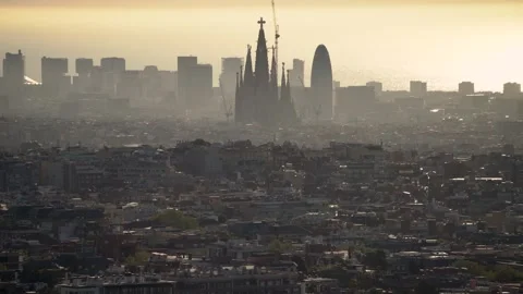 Establising shot of Barcelona's sunrise Stock Footage 332234678