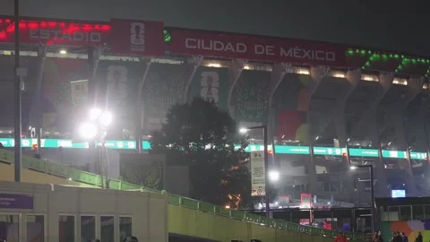 Estadio Azteca lit up at night Stock Footage 345278474