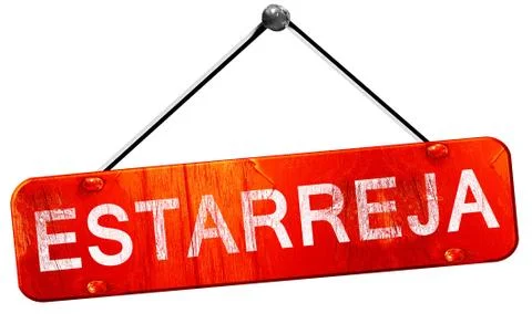 Estarreja, 3D rendering, a red hanging sign Stock Illustration