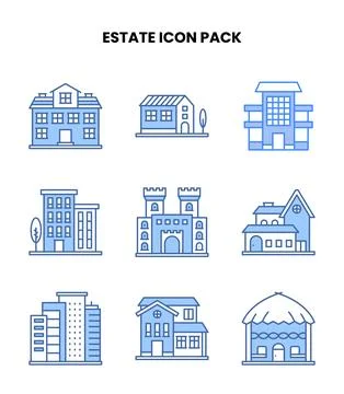 Estate Blue Bundle Icons Pack Stock Illustration