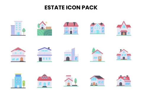 Estate Flat Bundle Icons Pack Illustrazione stock
