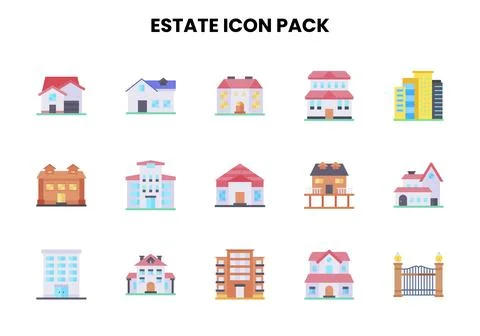 Estate Flat Design Icons Pack 스톡 일러스트