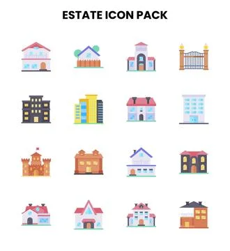 Estate Flat Set Icons Pack Stock Illustration
