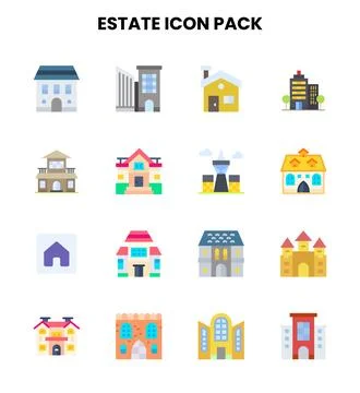 Estate Flat UI Icons Pack Stock Illustration