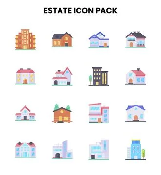 Estate Flat UI Icons Pack Stock Illustration