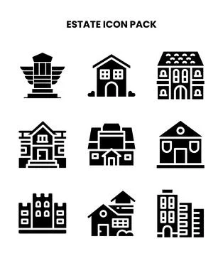 Estate Glyph Vector Icons Pack Stock Illustration