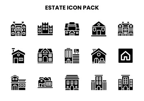Estate Glyph Vector Icons Pack Stock Illustration