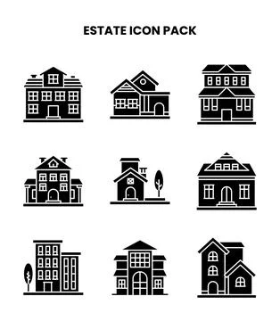 Estate Glyph Vector Icons Pack Stock Illustration