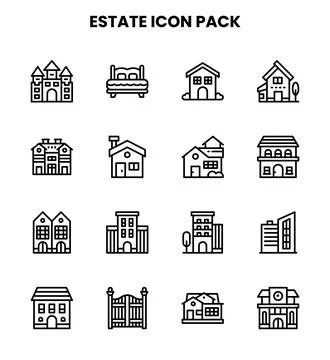 Estate Line Bundle Icons Pack Stock Illustration