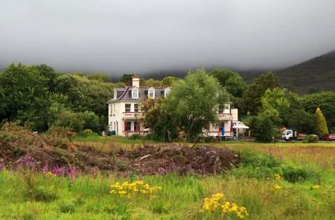 Estate in the mountains with clouds. 스톡 사진