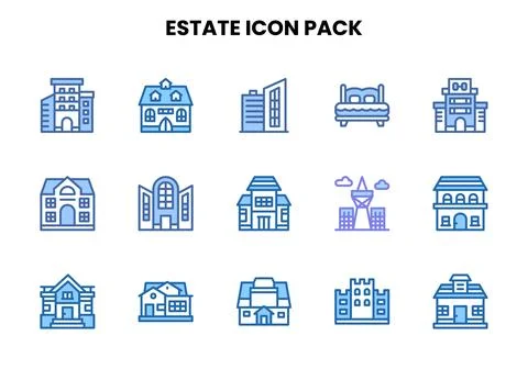 Estate Two Colour Set Icons Pack Stock Illustration
