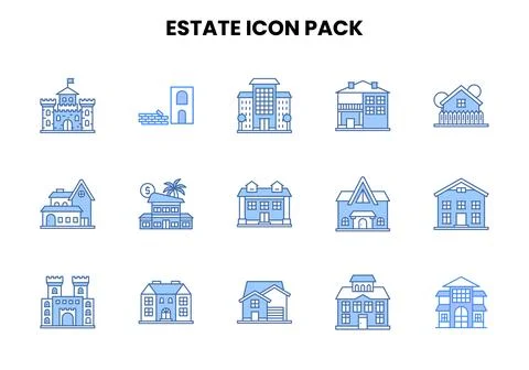 Estate Two Colour Vector Icons Pack Stock Illustration