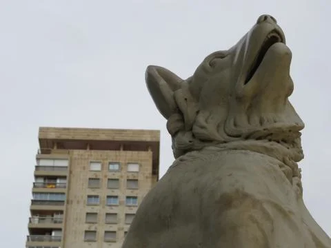 Estatua perro y edificio. Stock Photos