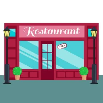 ?estaurant Caffee front flat style Vector illustration building exterior Ilustración de archivo