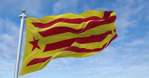Estelada flag with flagpole waving in rolling clouds looping, 4K Perfect Loop Video stock 281926452