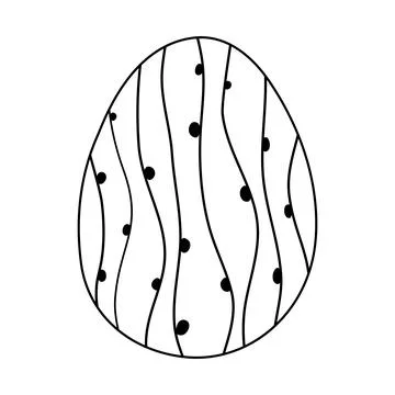 Ester egg with green sprouts or lines, doodle style flat vector outline for イラスト素材