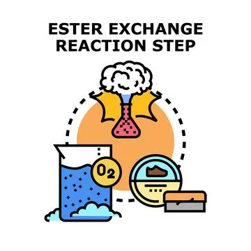 Ester exchange chemical reaction process step illustration Stock Illustration