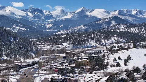 Estes Park 11 | Downtown | Winter | 4K Drone Footage Video stock 289781153
