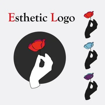 Esthetic logo with shadow of hand and red flower Stock Illustration
