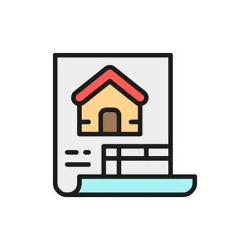Estimate, construction document, house plan flat color line icon. イラスト素材