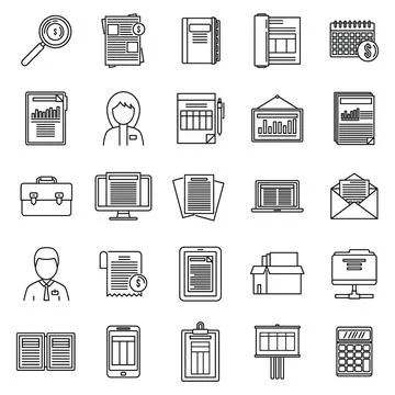 Estimator process icons set, outline style Stock Illustration