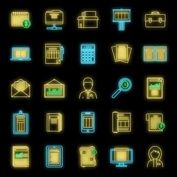 Estimator process icons set vector neon Stock Illustration
