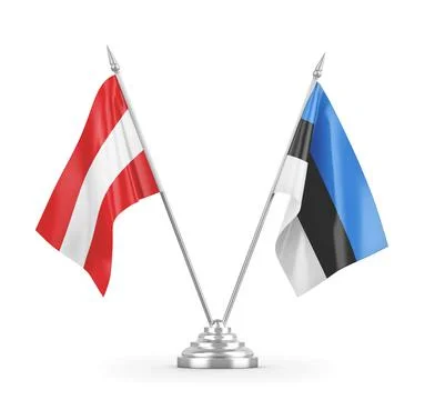 Estonia and Austria table flags isolated on white 3D rendering Stock Illustration