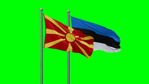 Estonia and Macedonia two flags Stock Footage 295070646