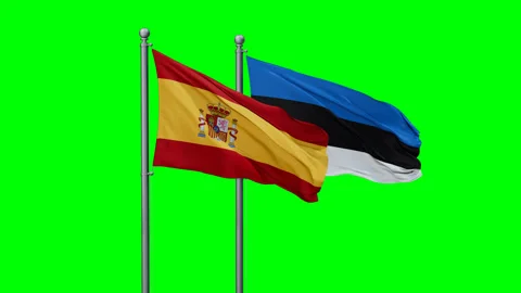 Estonia and Spain two flags Stock Footage 289658884