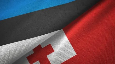 Estonia and Tonga two flags textile cloth, fabric texture Stock Illustration