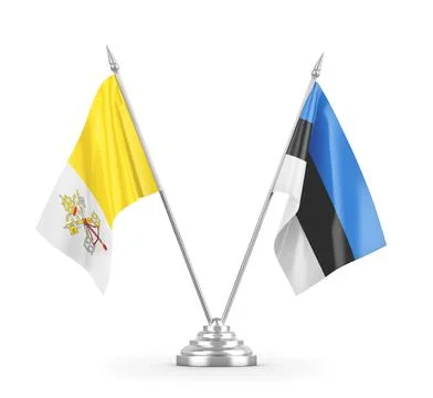 Estonia and Vatican table flags isolated on white 3D rendering Stock Illustration