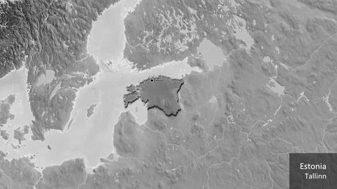 Estonia border shape overlay. Bevelled. Grayscale. Labels Stock Illustration