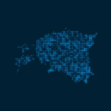Estonia dotted glowing map. Shape of the country with blue bright bulbs. Ve.. Ilustração Stock