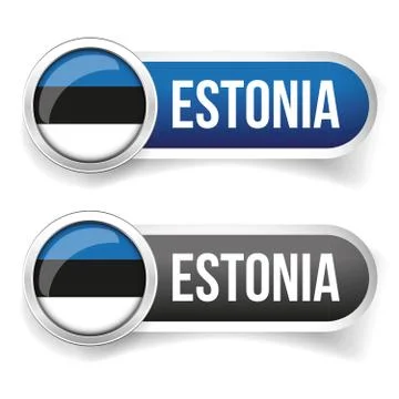 Estonia flag button with sign Stock Illustration