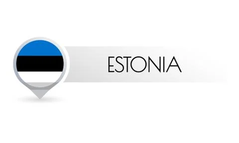Estonia flag. Circle flag button in the map marker shape. Estonian country icon, Stock Illustration