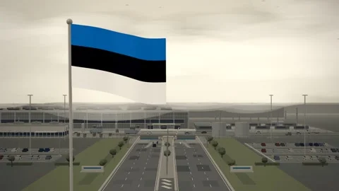 Estonia Flag Flying Over Data Center Technology Campus seamless loop 스톡 동영상 345805227