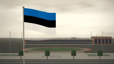 Estonia Flag Flying Over School Campus Running Track seamless loop Stock Footage 345803681