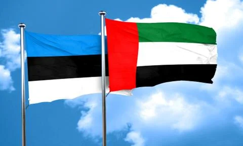 Estonia flag with UAE flag, 3D rendering Illustrazione stock