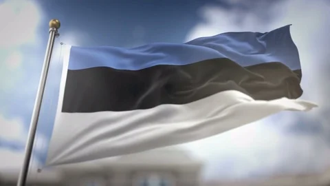 Estonia Flag Waving Slow Motion 3D Rendering Blue Sky Background - Seamless.. Stock Footage 75242302